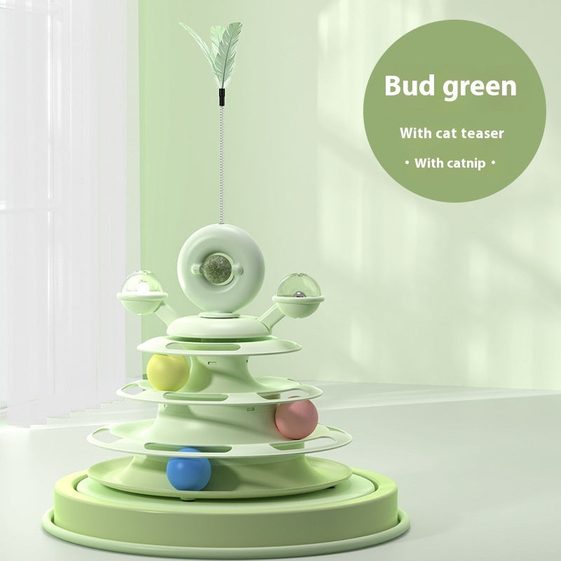 4 Levels Cat Toy Tower Turntable Roller Balls Toys Interactive