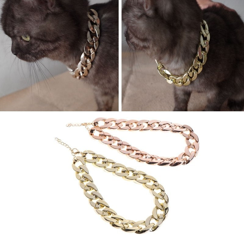 Pet Necklace Thick Gold Chain Plated Plastic Identified Safety Collar Puppy Dogs