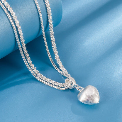 Double Layer Brushed Heart Pendant Necklace For Women