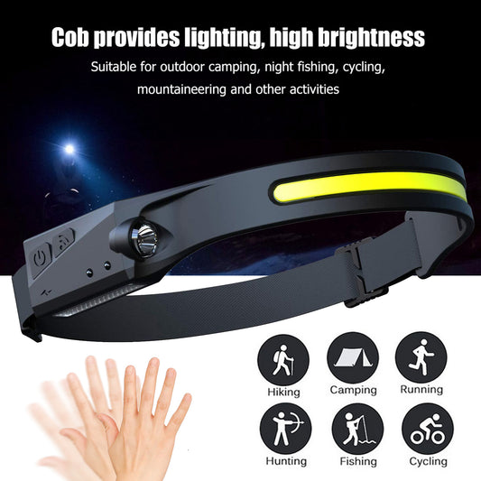 COB LED Induction Riding Headlamp Flashlight USB Rechargeable