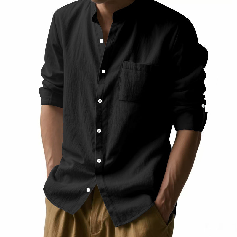 Long Sleeve Stand Collar Shirt With Pockets