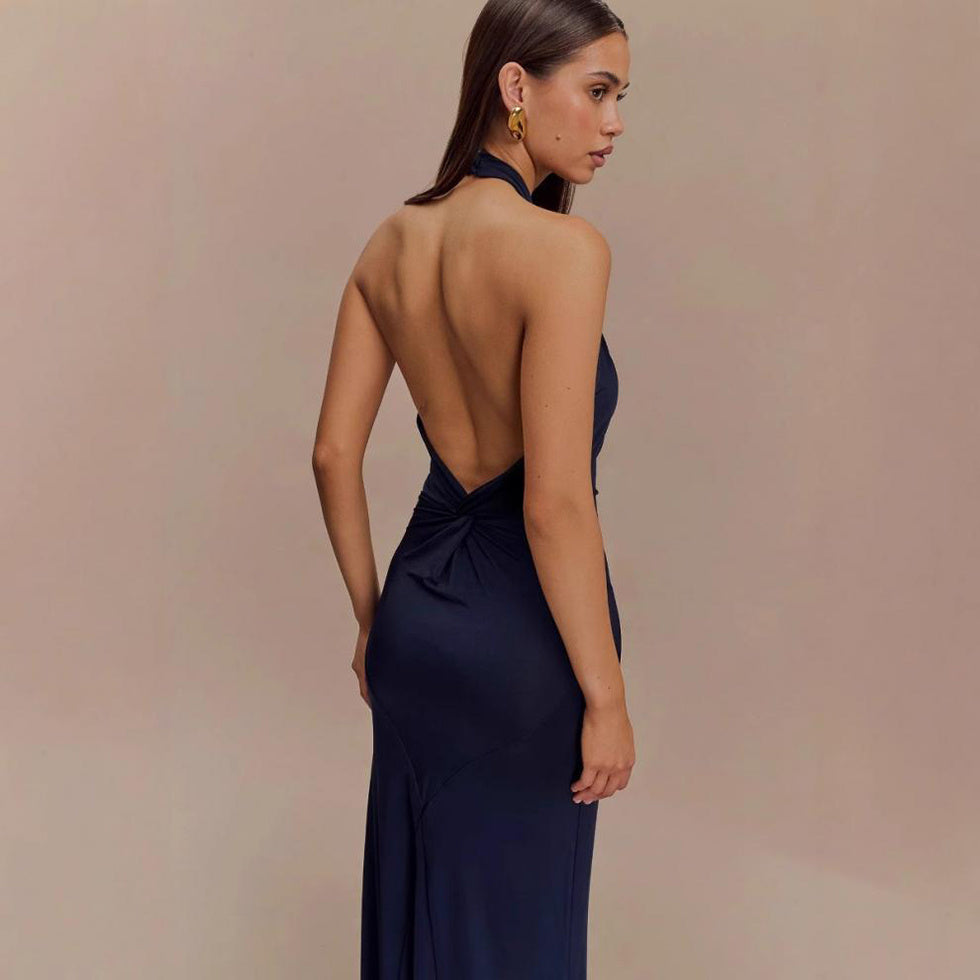 Ins Bodycon Halter Dress Sexy Backless Slim Fit Waist Slimming