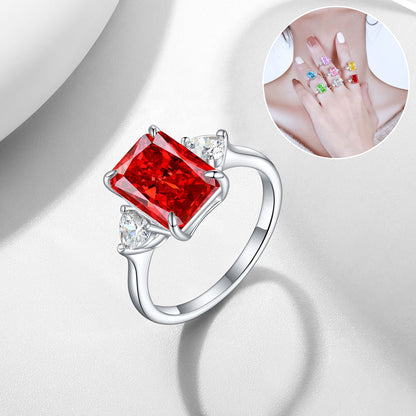 S925 Colorful Rectangular Rhinestone Ring Ins
