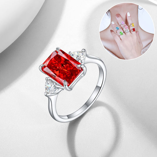 S925 Colorful Rectangular Rhinestone Ring Ins
