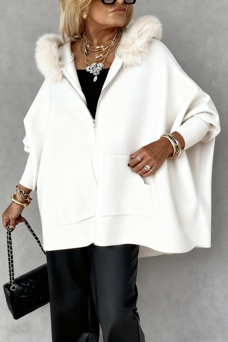 Ins Plush Hooded Cardigan Fashion Warm Pockets Zip-up Knitted