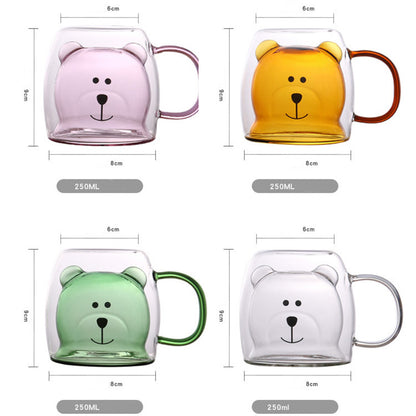 Creative Bear Double Coffee Milk Glass Cute Summer Kids Juicy Cup