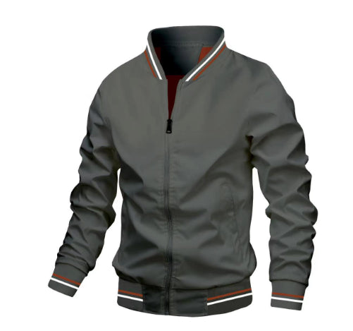 Men's Striped Zip-up Jacket With Pockets Fashion Casual