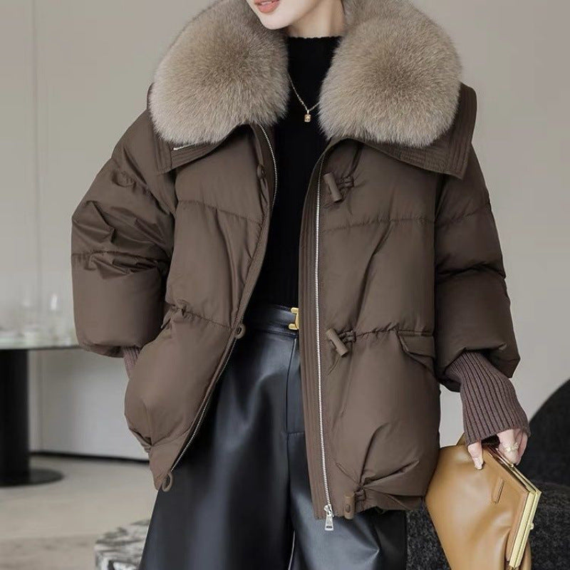 Down Cotton-padded Jacket Women's Short Fur Collar