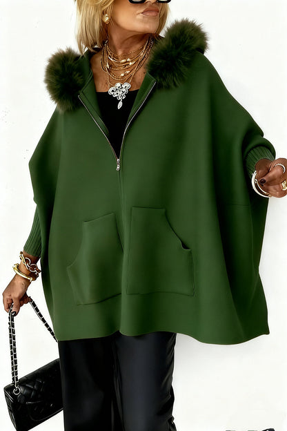 Ins Plush Hooded Cardigan Fashion Warm Pockets Zip-up Knitted