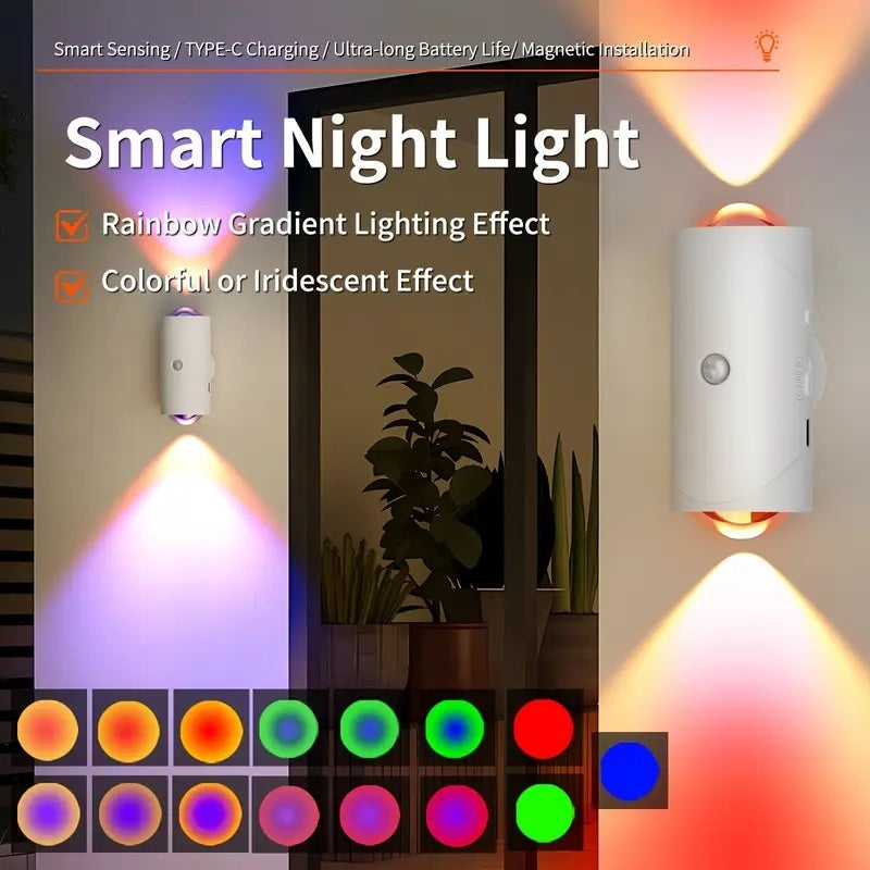RGB Gradient LED Night Light With Motion Sensor Wall Lamp Rechargeable Ambient