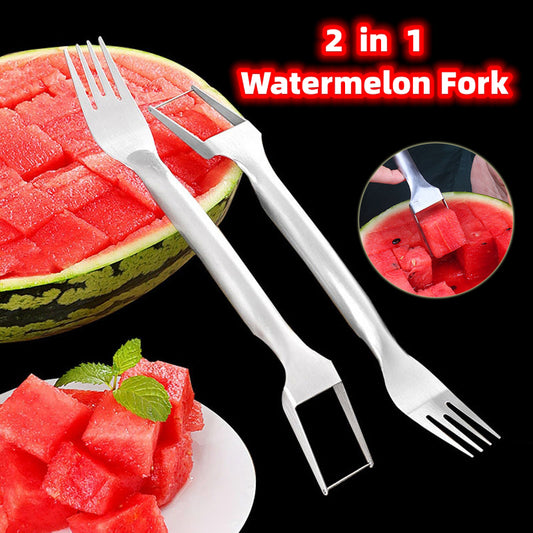 2 In 1 Watermelon Fork Slicer Multi-purpose Stainless Steel Watermelon Slicer