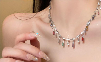 Rainbow Color Fringed Zircon Necklace For Women Light Luxury