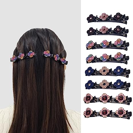 Sparkling Crystal Stone Braided Hair Clips Four-Leaf Clover