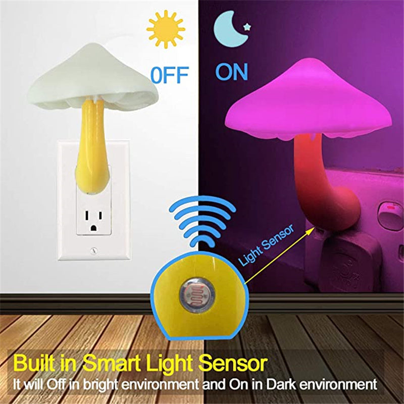 LED Night Light Mushroom Wall Socket Lamp EU US Plug