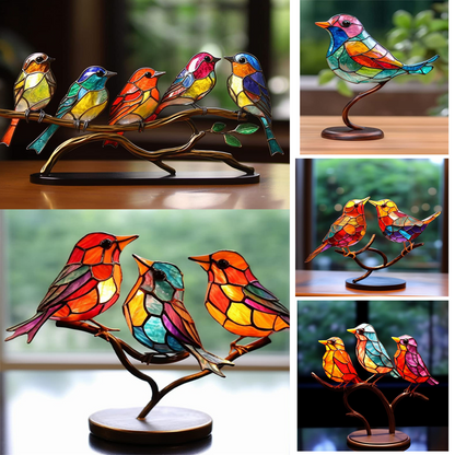 Stained Birds On Branch Desktop Ornaments For Bird Lover Home Decor