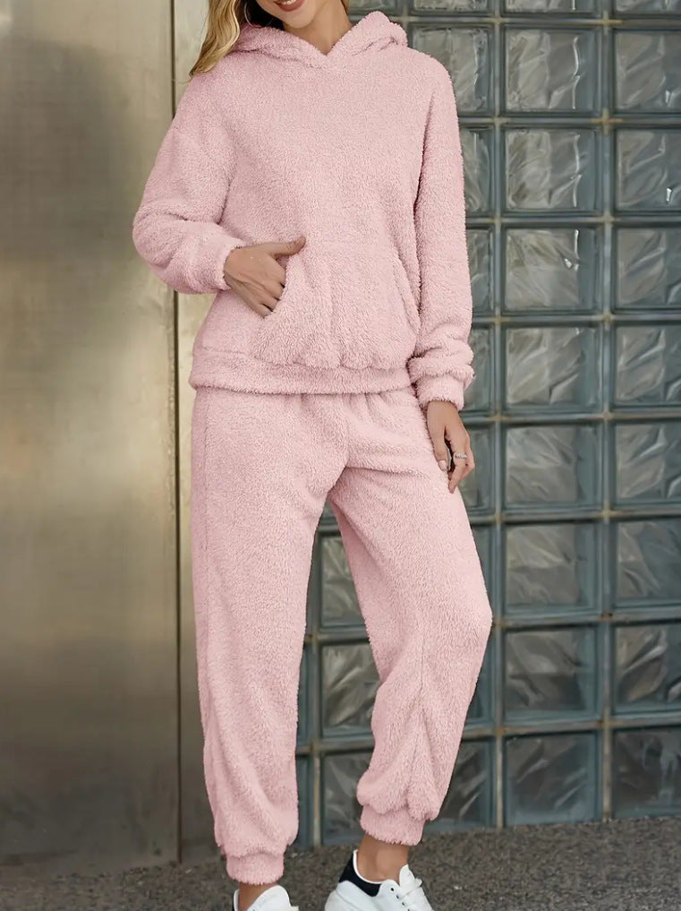 Winter Plush Pajama Set Fashion Casual Hooded Top
