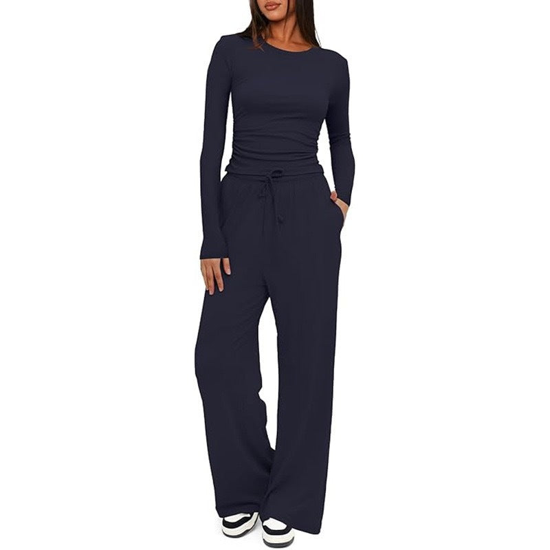 2 Pieces Women's Suit Autumn Winter Long Sleeve Tops High Waisted