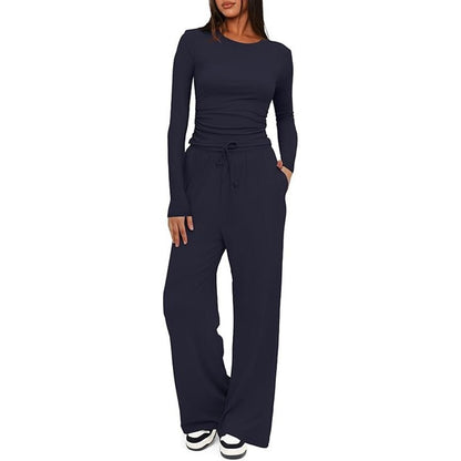 2 Pieces Women's Suit Autumn Winter Long Sleeve Tops High Waisted