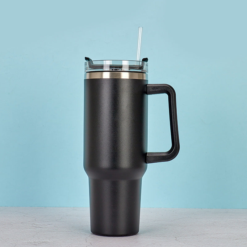 Straw Coffee Insulation Cup With Handle Portable Car Stainless Steel Water Bottle