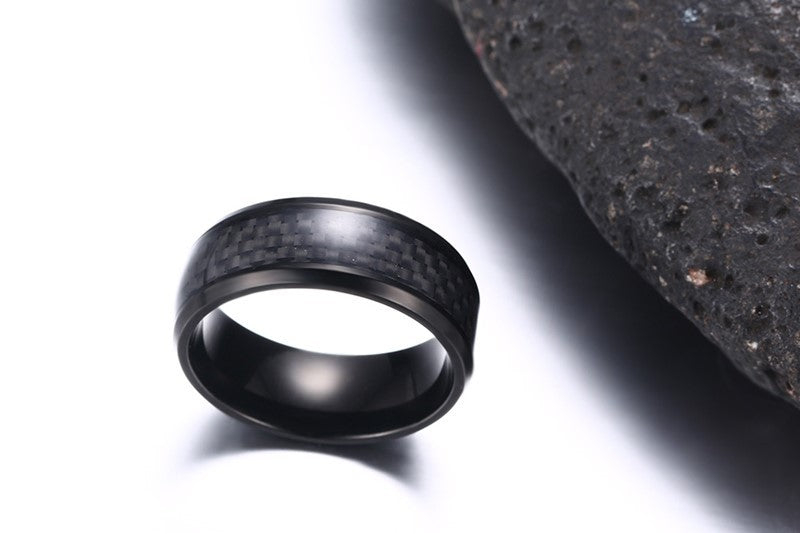 Black Carbon Fiber Inlay Men's Wedding Brand Ring Stainless Steel