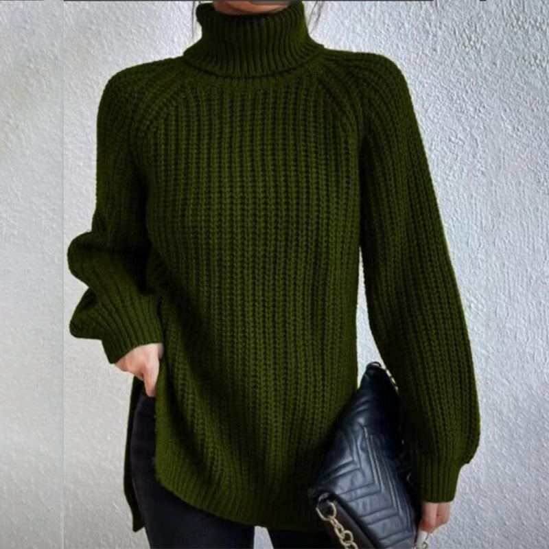 Turtleneck Pullover Sweater With Split Design Fashion