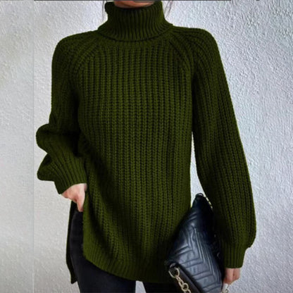 Turtleneck Pullover Sweater With Split Design Fashion