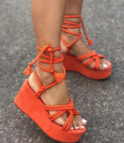 Summer Women Wedges Shoes High Heel Strappy Sandals