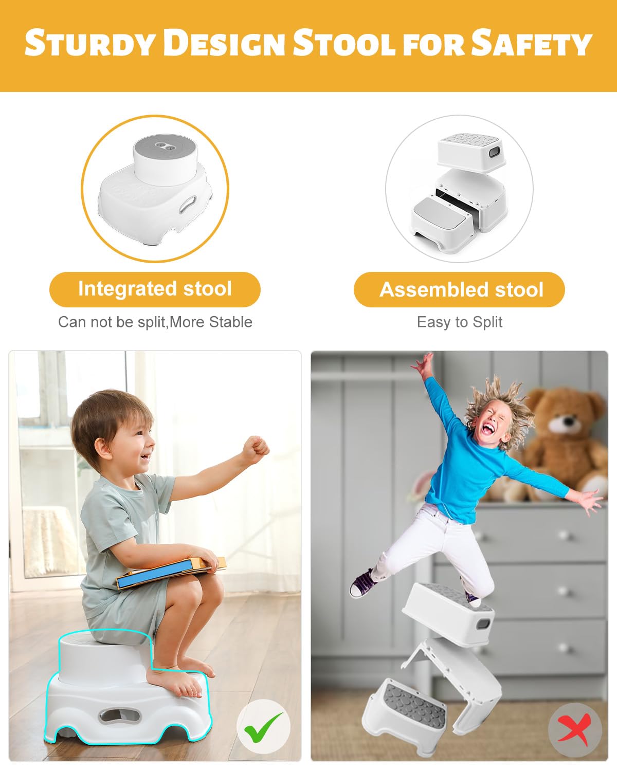 Padded 2-Step Step Stool 2-Step Footstool - Step Stool Non-slip