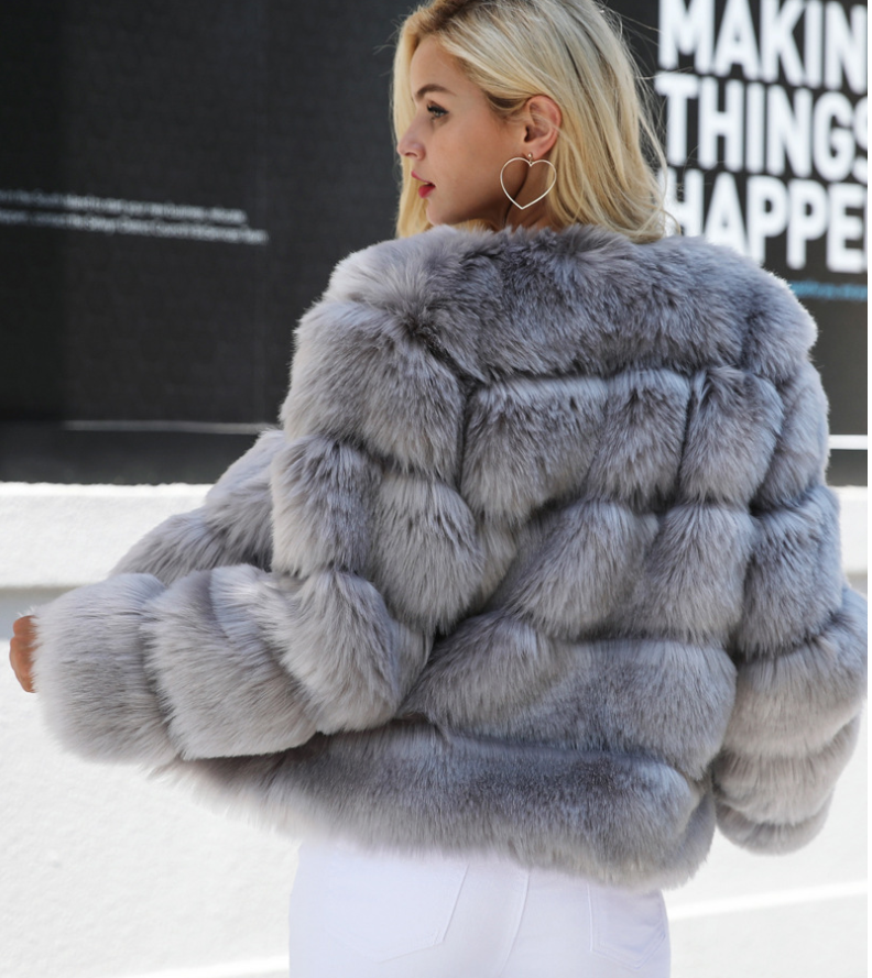 New faux furry slim mink jacket short faux fur fur coat female