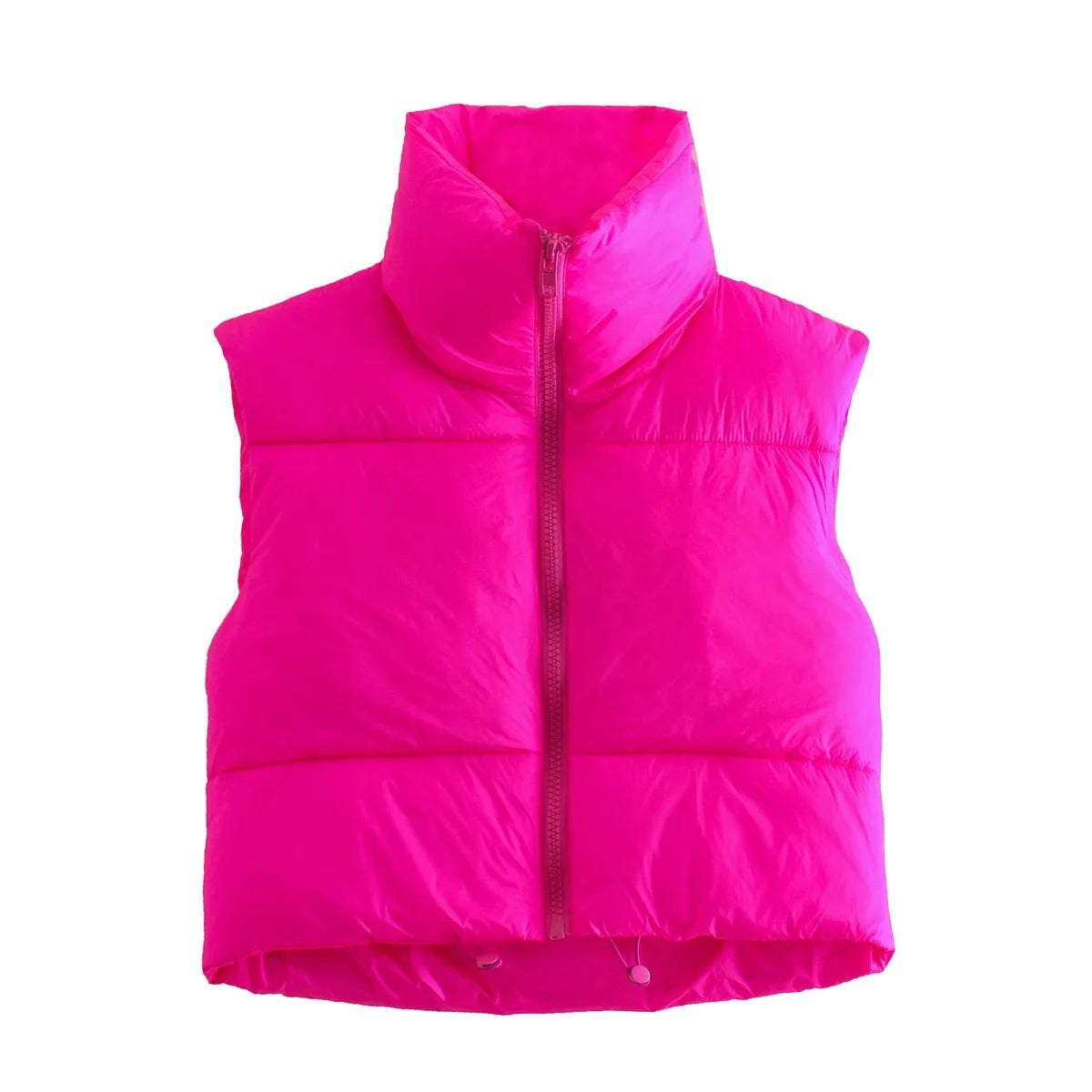 Winter Short Vest For Women Solid Color Zip Sleeveless Lapel Jacket Fashion Bread Coat