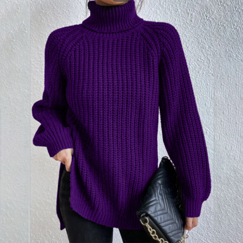 Turtleneck Pullover Sweater With Split Design Fashion