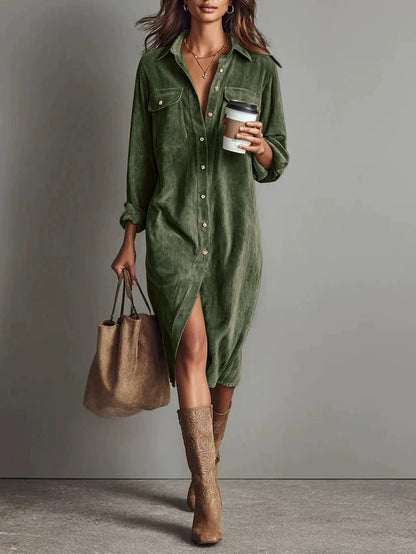 Turn-Down Collar Buttons Chic Casual Dress