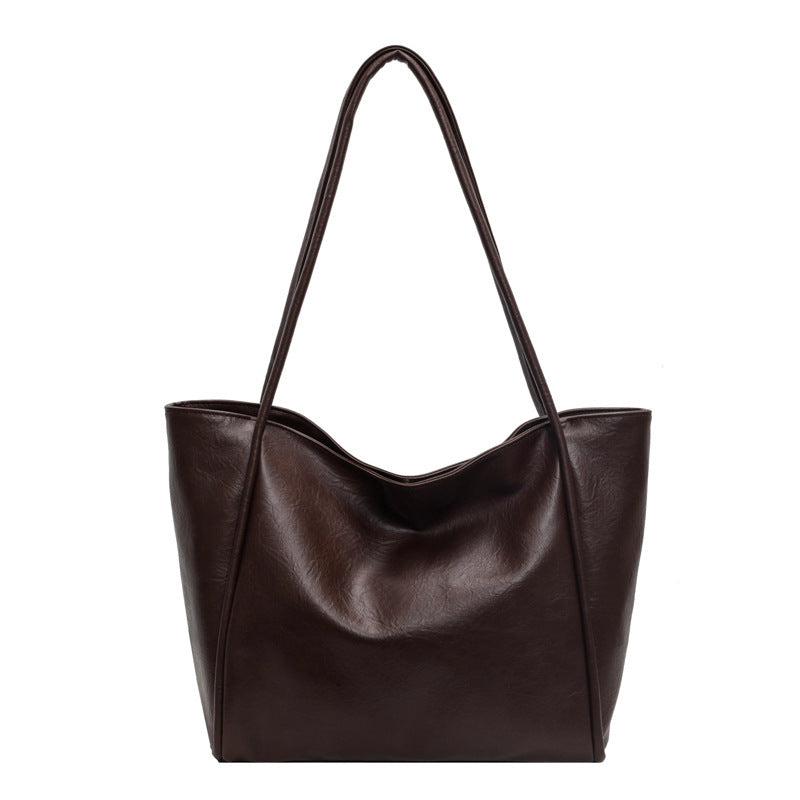 Soft Leather Shoulder Bag Large Capacity Commuter Totes