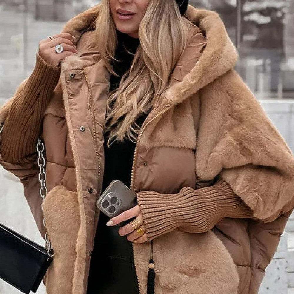 Women's Loose Cotton Coat Faux Fur Patchwork Winter Coat
