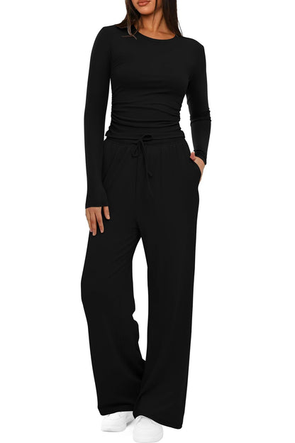 2 Pieces Women's Suit Autumn Winter Long Sleeve Tops High Waisted
