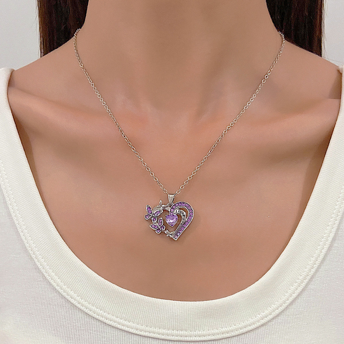 Ins Butterfly Love Necklace With Rhinestones Fashion