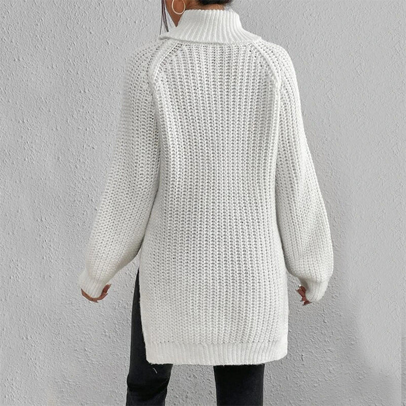 Turtleneck Pullover Sweater With Split Design Fashion