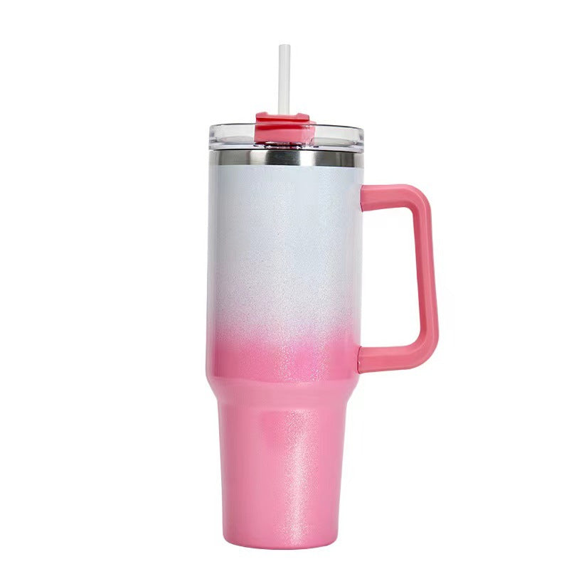 Straw Coffee Insulation Cup With Handle Portable Car Stainless Steel Water Bottle