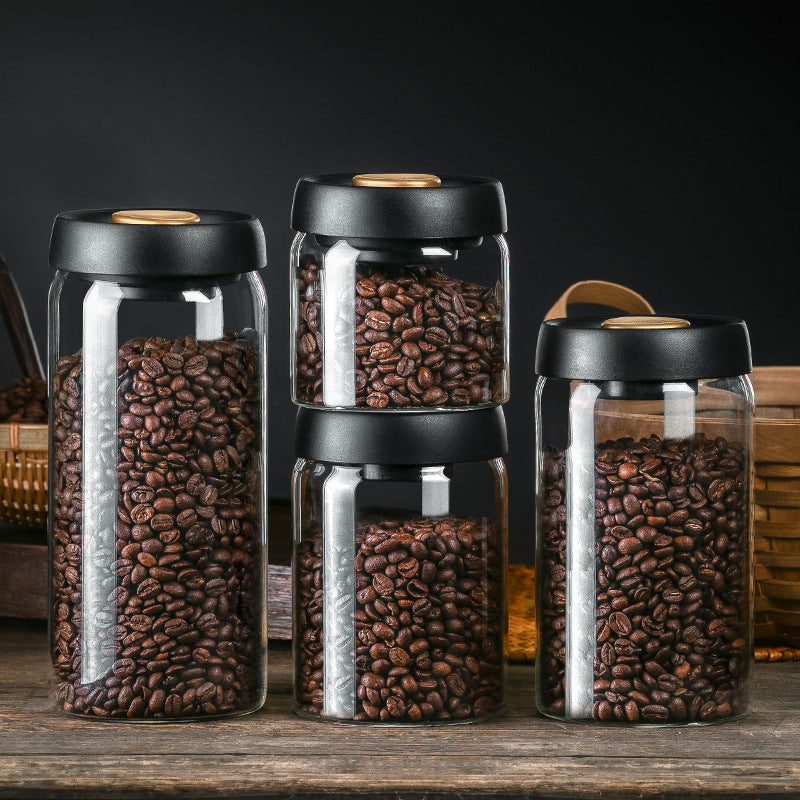 Vacuum Sealed Jug Set Black Coffee Beans Glass Airtight