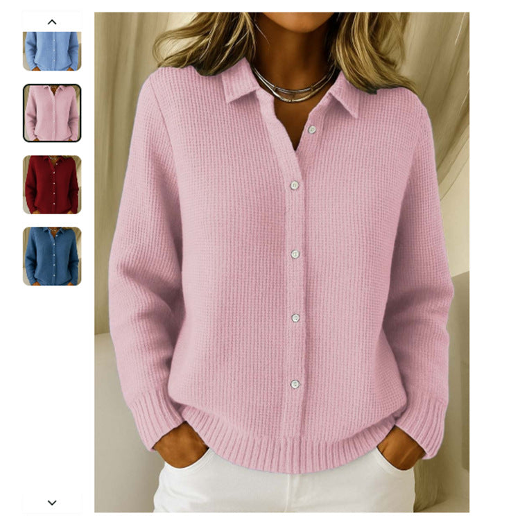 Casual Fashion Button Knitted Lapel Sweater For Women