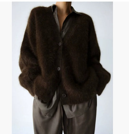 Loose V-neck Button Cardigan Fall Winter Fashion