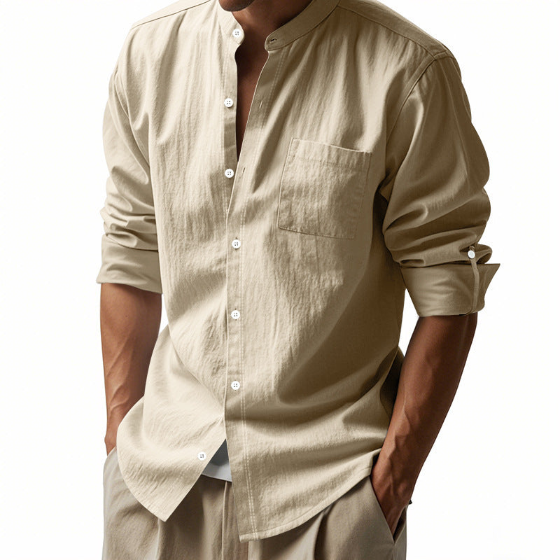 Long Sleeve Stand Collar Shirt With Pockets