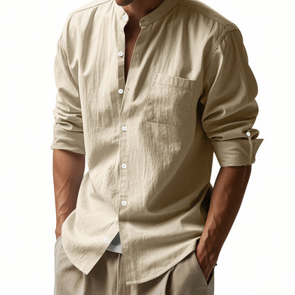 Long Sleeve Stand Collar Shirt With Pockets