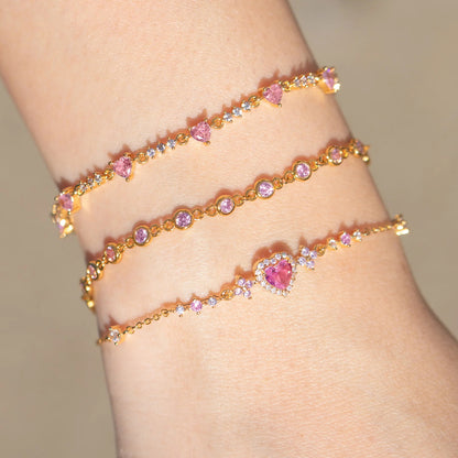Sweet Bow Heart Rhinestone Bracelet Y2K Ins