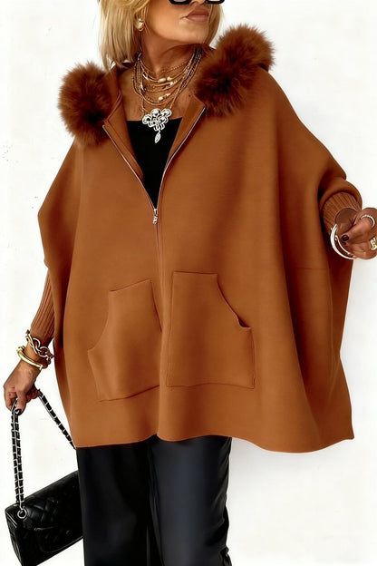 Ins Plush Hooded Cardigan Fashion Warm Pockets Zip-up Knitted