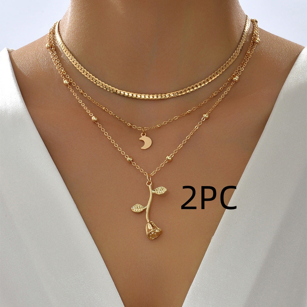 Bohemia Multilayer Moon Gold Color Pendant Necklaces For Women