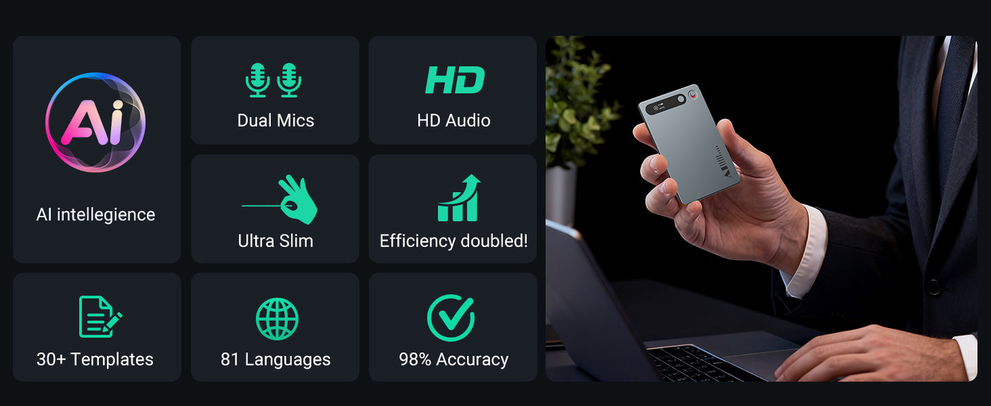 MECHEN 64GB  AI Voice Recorder, AI Notetaking Device