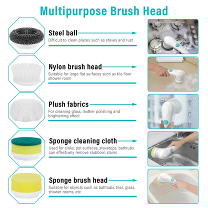 Multifunctional Electric Brush Handheld Scrubber Tile Cleaning Set With 5 Heads