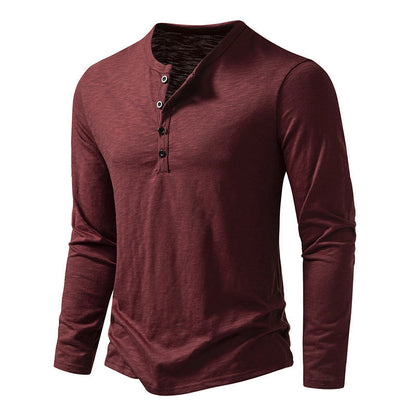 Men's Long-sleeved T-shirt Fashion Casual Solid Color Pullover