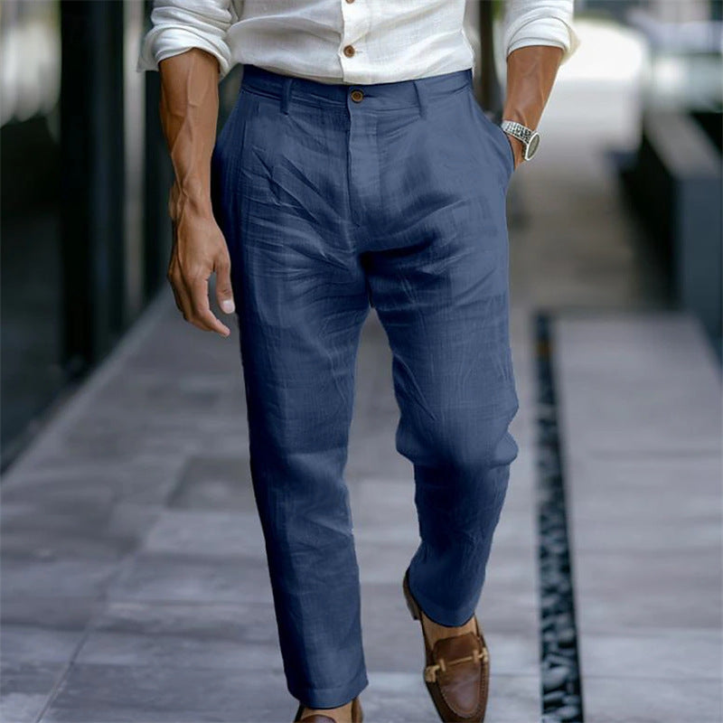 Men's Linen Trousers Solid Color Breathable Casual Pants